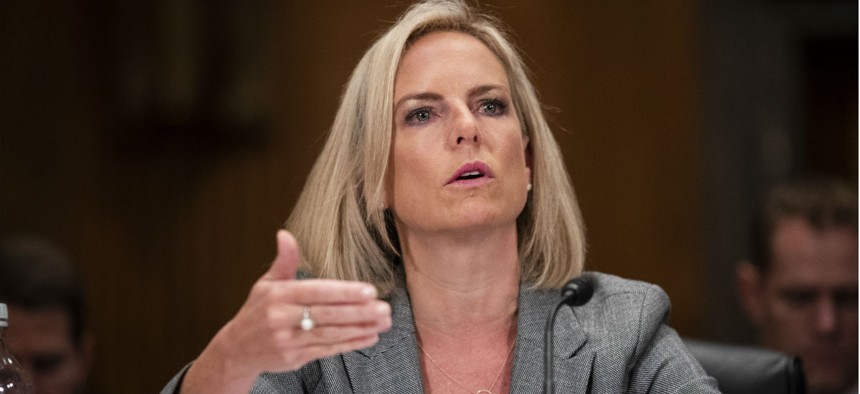 Homeland Security Department Secretary Kirstjen Nielsen testifies before the Senate Homeland Security and Governmental Affairs Committee on Wednesday. 
