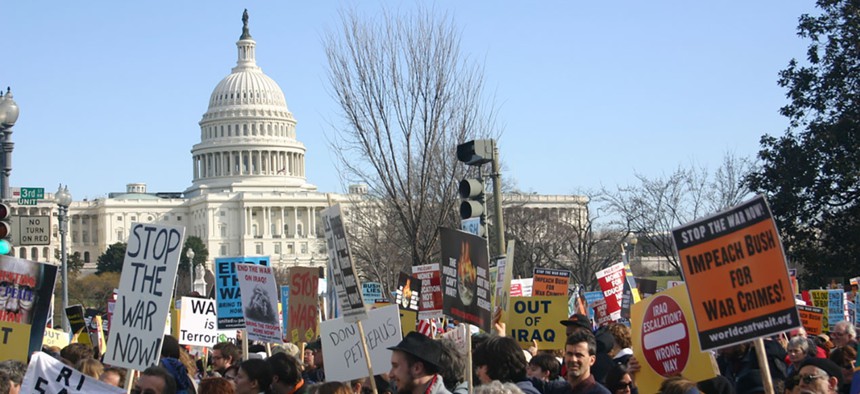 Protestors rally against the Iraq War in 2007. 