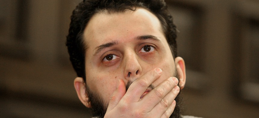 Moroccan Mounir El Motassadeq awaits the start of his hearing at a courtroom of the appellate court in Hamburg in 2007.