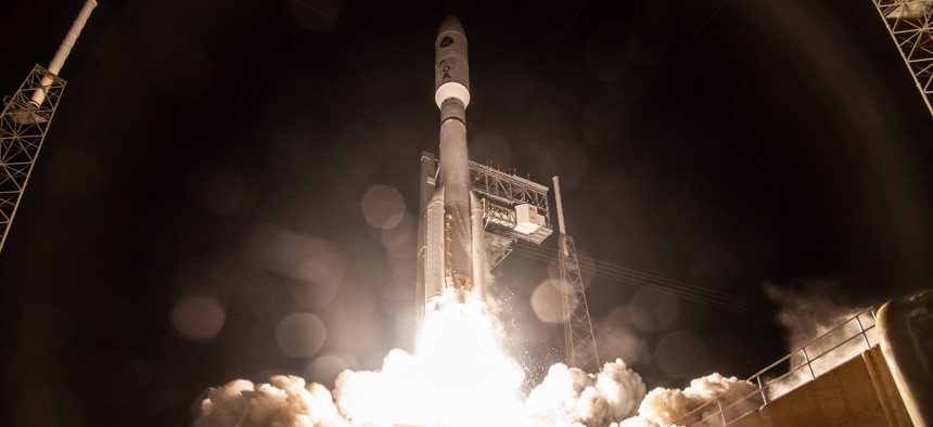 A United Launch Alliance Atlas V rocket carrying the AEHF-4 satellite lifts off at Cape Canaveral Air Force Station, Florida, on Oct. 17.