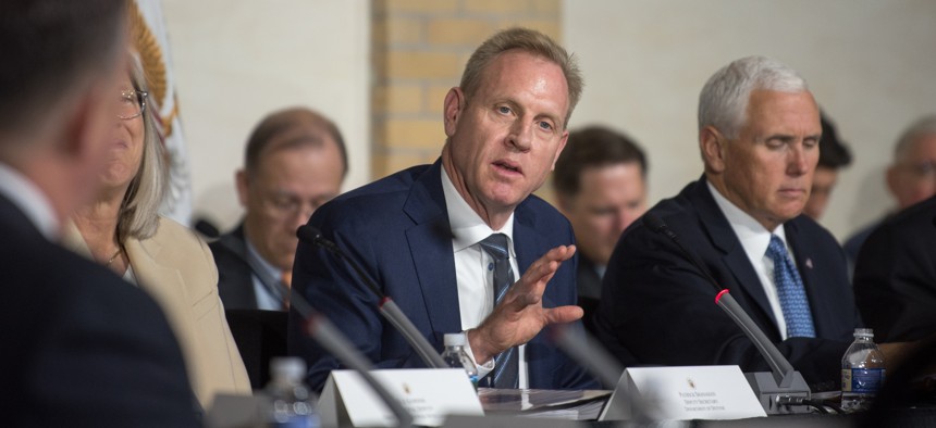Deputy Defense Secretary Patrick Shanahan speaking at an Oct. 23 meeting of the National Space Council.