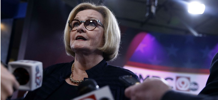 Sen. Claire McCaskill, D-Mo., talks to the media after a debate with opponent Josh Hawley. McCaskill is the top-ranking Democrat on the Senate Homeland Security and Governmental Affairs Committee. 
