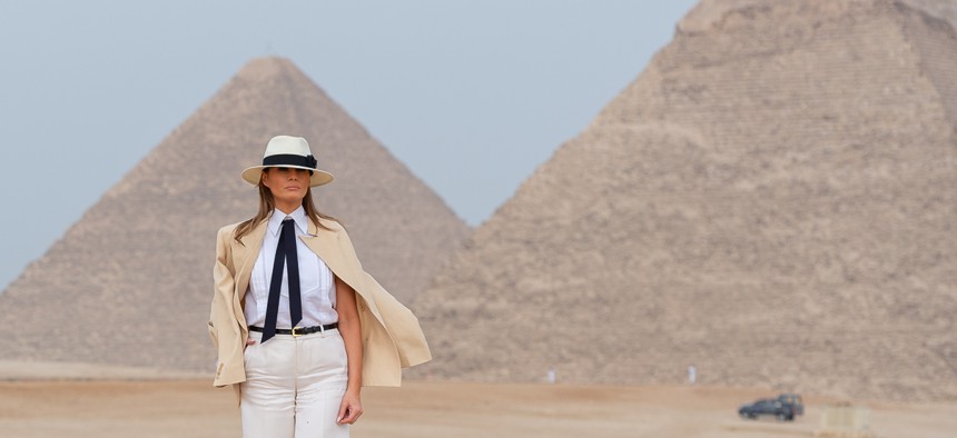First Lady Melania Trump tours the site of the Giza Pyramids in October.