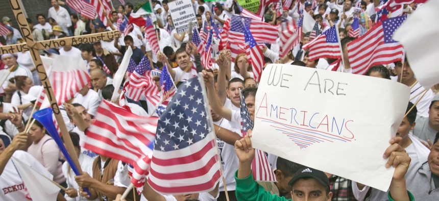 Immigrants rally in California in 2006.