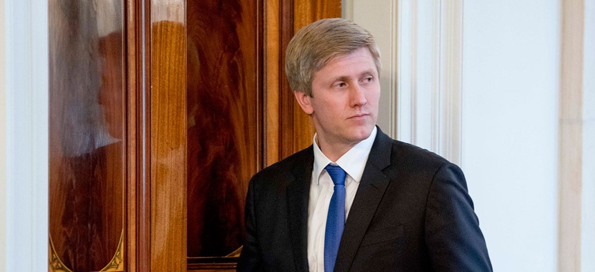 Vice President Mike Pence's Chief of Staff Nick Ayers, center, arrives for an event to salute ICE and CBP employees at the White House in August.
