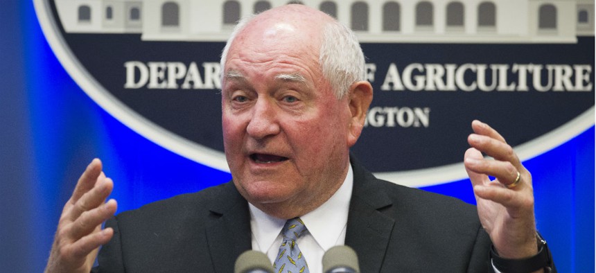 Agriculture Secretary Sonny Perdue announces an initiative in rural e-connectivity at the Agriculture Department earlier in December. 