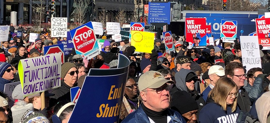 Federal employees and their allies rallied in Washington on Jan. 10.