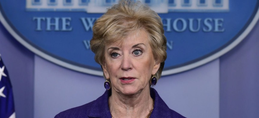 Small Business Administration chief Linda McMahon has been asked to outline the steps she is taking to minimize damage from the shutdown. 