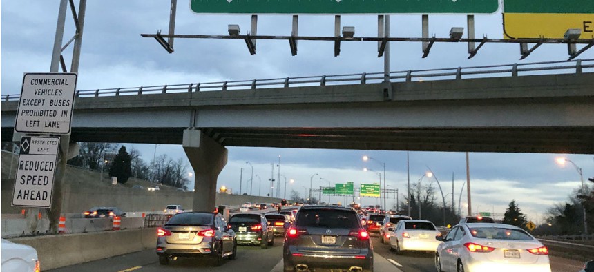 Federal employees returned to work early Monday morning on I-395 in Virginia.