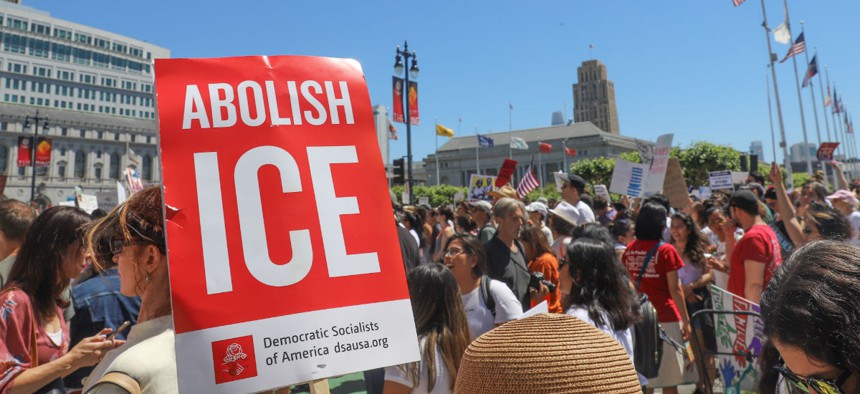 Protesters in San Francisco march to City Hall to protest the Trump administration’s family separation and detention policies in June 2018.