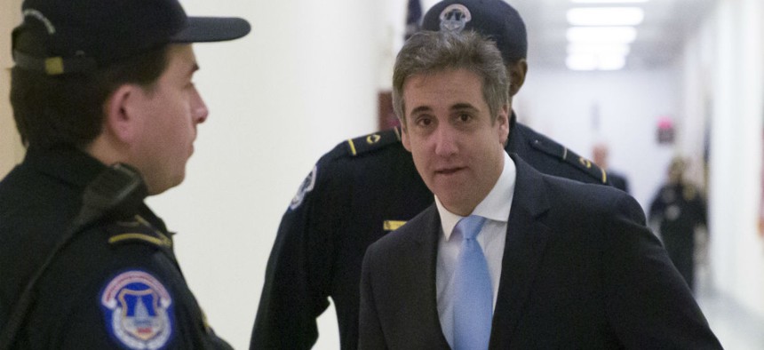 Michael Cohen arrives to testify on Capitol Hill on February 27.