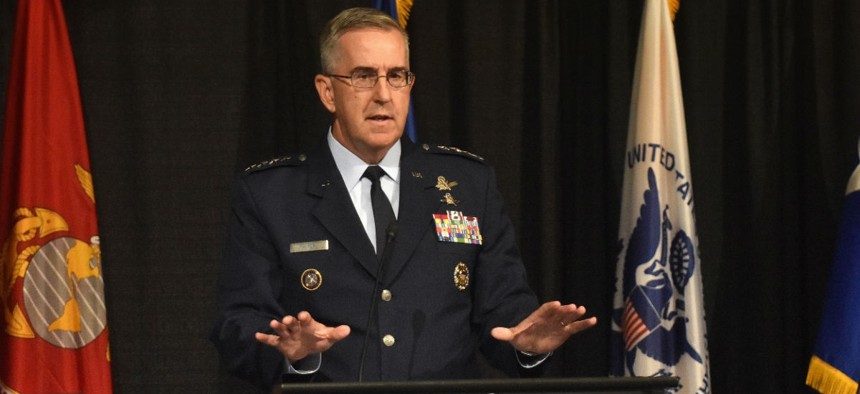 Gen. John Hyten, commander of the U.S. Strategic Command, speaks to attendees of the 21st Space and Missile Defense Symposium in Huntsville in 2018.