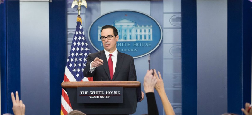 Treasury Secretary Steve Mnuchin took questions from reporters at the White House in January.