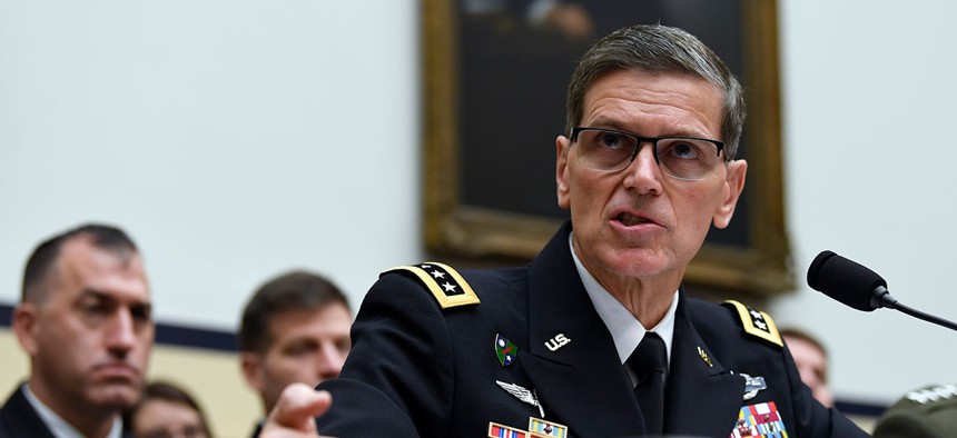 U.S. Central Command Commander Gen. Joseph Votel testifies before the House Armed Services Committee on Capitol Hill in Washington, Thursday, March 7, 2019.