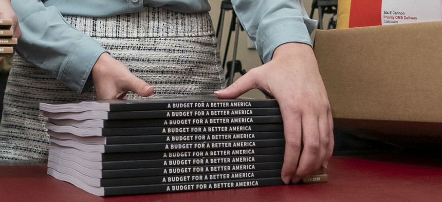 Office of Management and Budget staff delivers President Donald Trump's 2020 budget outline to the House Budget Committee on Capitol Hill in Washington, Monday, March 11.