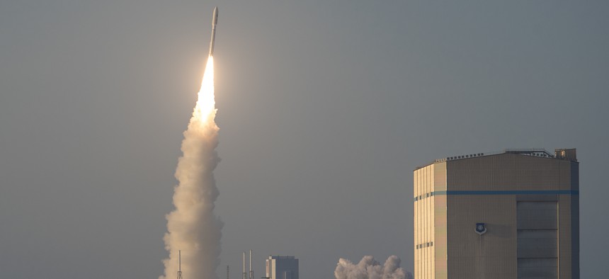 An Atlas V rocket launches from Launch Complex 41 at Cape Canaveral Air Force Station. The base is not listed as a candidate for U.S. Space Command.