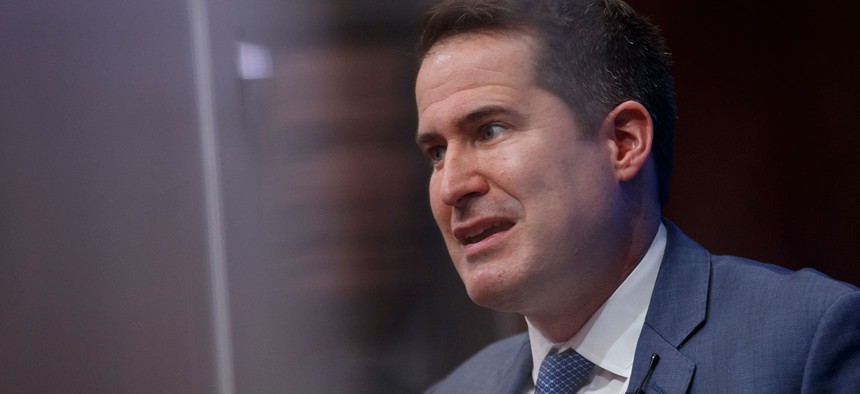 Rep. Seth Moulton, D-Mass., speaks at the Brookings Institution in Washington, Tuesday, Feb. 12, 2019, about his vision for the future of U.S. foreign policy.