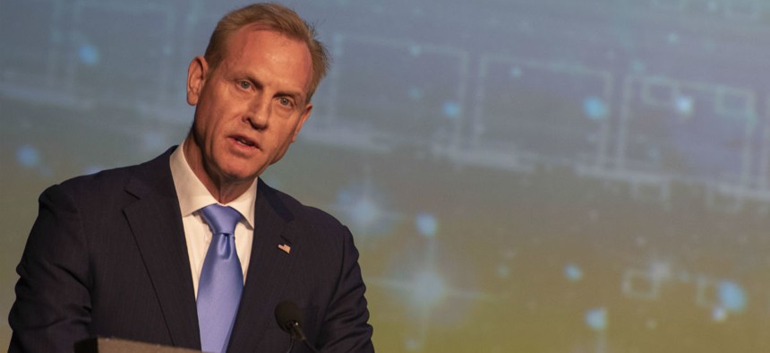 Acting Defense Secretary Patrick Shanahan delivers remarks at the 35th Space Symposium in Colorado Springs, Colo., earlier this month. 
