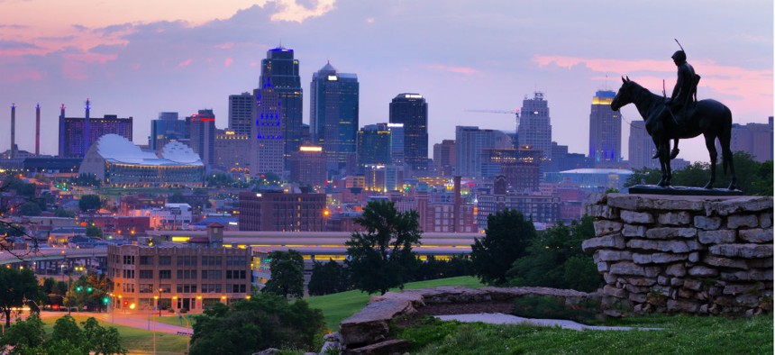 The skyline of Kansas City, Mo. The greater Kansas City area is one of the finalists for office relocations. 