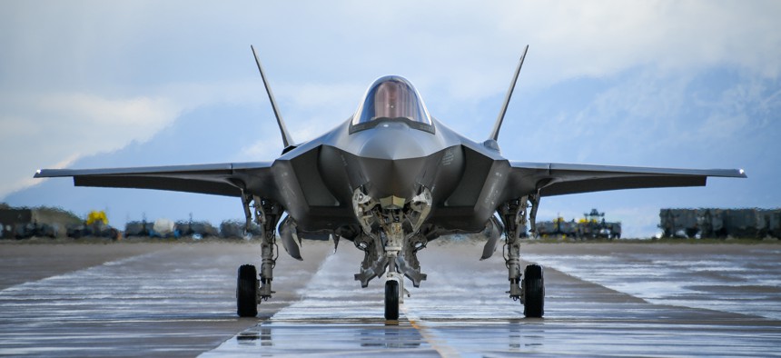 An F-35A taxis during a combat exercise at Hill Air Force Base, Utah, on May 1.