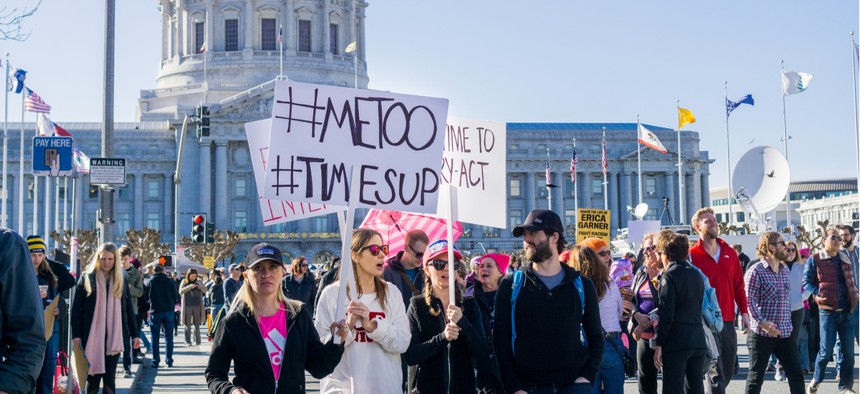 Protestors rally at a march in San Francisco in 2018.