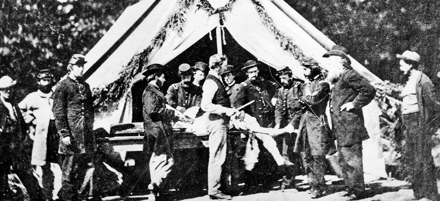 Amputation being performed in a hospital tent, Gettysburg .