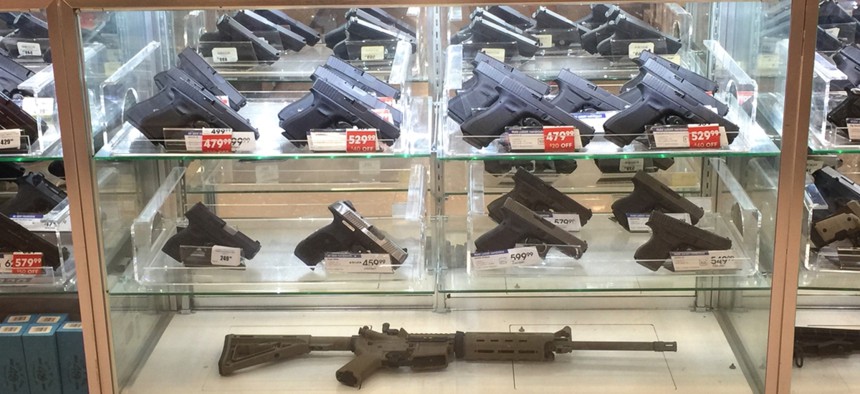 Guns are shown for sale at a shop in Monroe, Louisiana in 2017.
