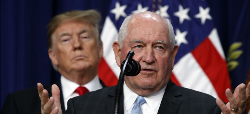 Agriculture Secretary Sonny Perdue, shown here speaking at a press conference with President Trump in December, had wanted to move job corps centers out of USDA to streamline operations.
