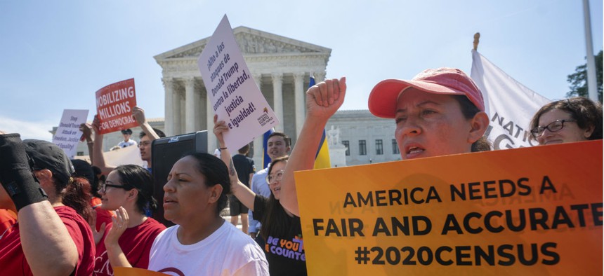 On June 27, demonstrators gather at the Supreme Court as the justices finish the term with a key decision on a case involving an attempt by the Trump administration to ask everyone about their citizenship status in the 2020 census.