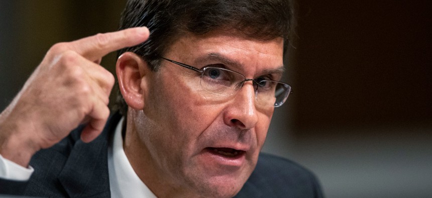 Secretary of the Army and Secretary of Defense nominee Mark Esper testifies before a Senate Armed Services Committee confirmation hearing Tuesday.