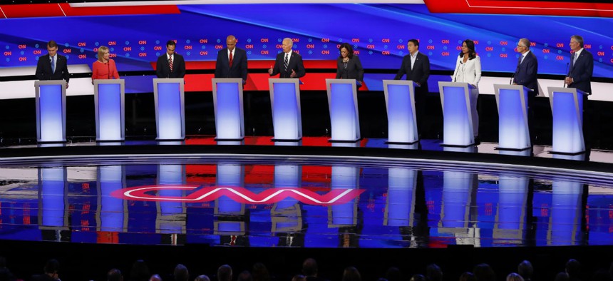 Ten candidates participate in the second of two Democratic presidential primary debates hosted by CNN on Wednesday.