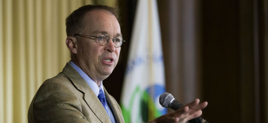 Acting White House Chief of Staff Mick Mulvaney speaks during a media availability at the Environmental Protection Agency in June. 