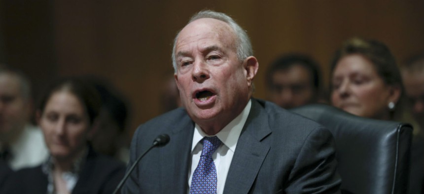 Social Security Administration chief Andrew Saul testifies at his confirmation hearing last fall. Saul instituted the hiring freeze on July 31. 