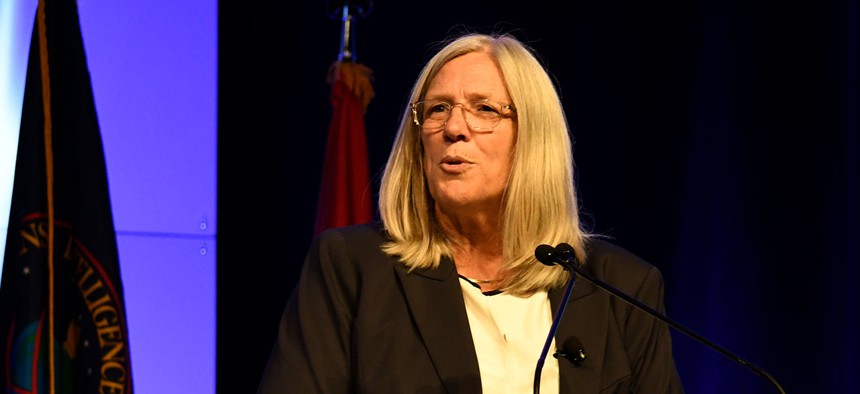 Susan Gordon speaks in Omaha in 2018.