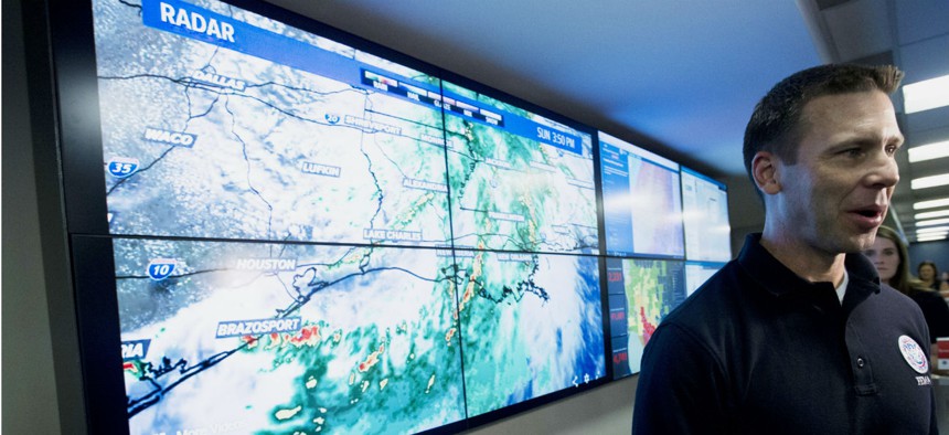 Acting Homeland Security Secretary Kevin McAleenan visits the National Response Coordination Center at FEMA headquarters in Washington in July.