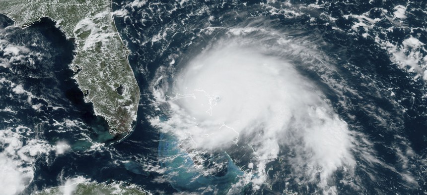Hurricane Dorian sits over the Atlantic ocean on Sunday. 