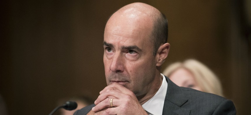 Eugene Scalia listens during his nomination hearing last week. 