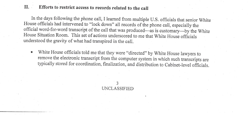 Screenshot of the August 12, 2019, whistleblower memo about alleged attempts by President Trump to solicit information from foreign powers to sway U.S. elections.