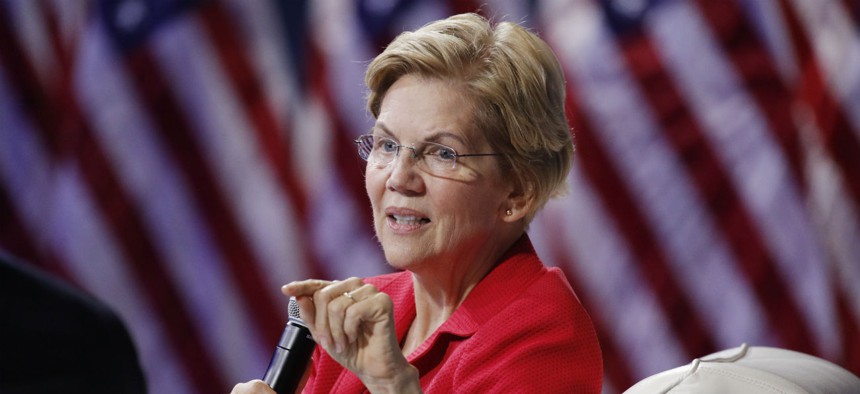 Democratic presidential candidate Sen. Elizabeth Warren, D-Mass., speaks at a gun safety forum on Wednesday. 