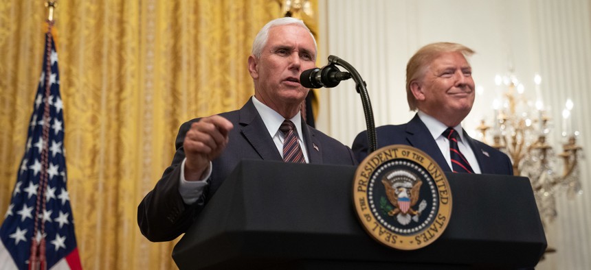 Trump and Pence attend a Hispanic Heritage Month Reception event at the White House in September.