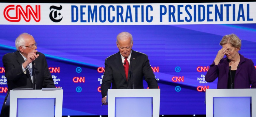 Bernie Sanders, Joe Biden and Elizabeth Warren debate in October in Ohio.
