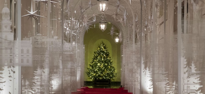 The East Colonnade of the White House is decorated for Christmas. 