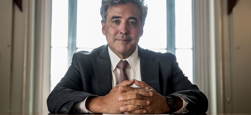 Solicitor General Noel Francisco poses for a photo at the Justice Department in May. 