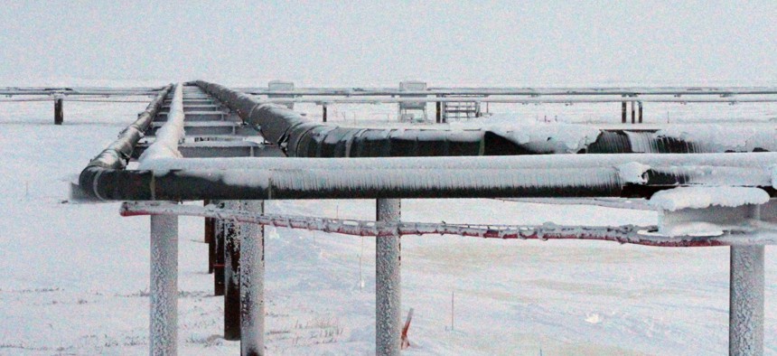 Ice forms on pipelines built near the Colville-Delta 5 drilling site on Alaska's North Slope. The Interior whistleblower was found to have experienced retaliation after he reported inadequate environmental reviews of Alaskan drilling sites.  