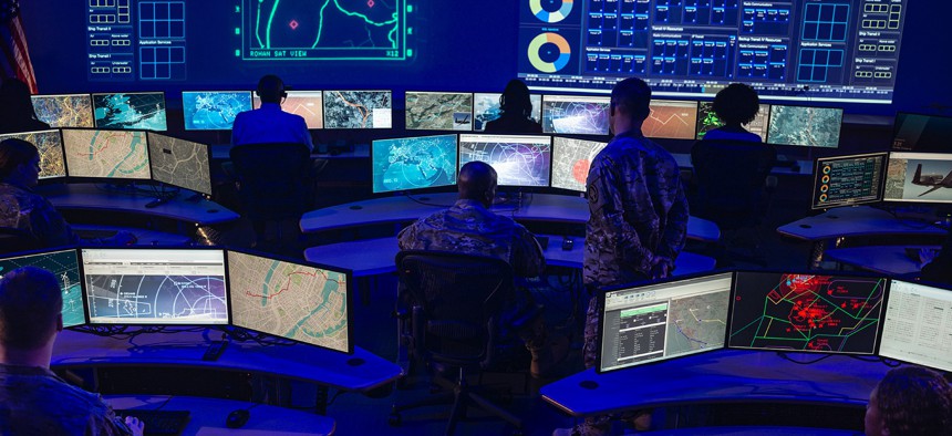 Northrop Grumman demonstrates its Distributed Autonomy/Responsive Control, or DA/RC, a prototype battle management and command-and-control system.