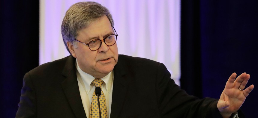 Attorney General William Barr speaks at the International Association of Chiefs of Police Officer Safety and Wellness Symposium on Thursday. 