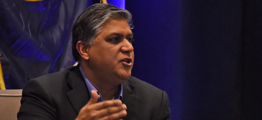 Nand Mulchandani, chief technology officer, Joint Artificial Intelligence Center, speaks Dec. 12, 2019, at the AFCEA NOVA-sponsored 18th Annual Air Force Information Technology Day in Washington