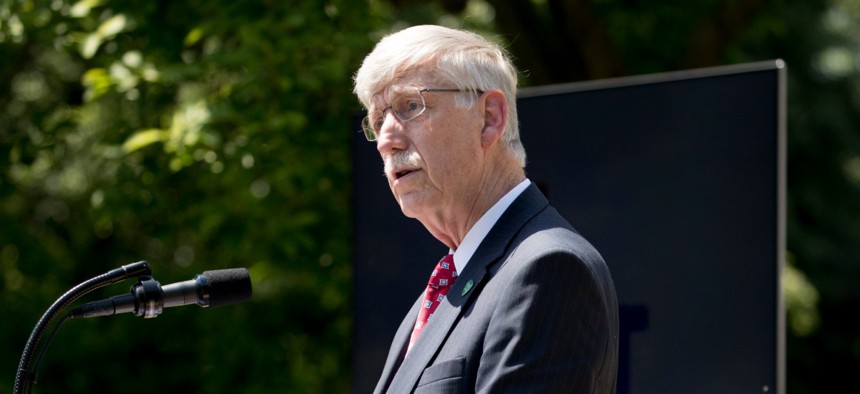 Francis Collins speaks at a one year anniversary event for the first lady's Be Best initiative in the Rose Garden of the White House in 2019.