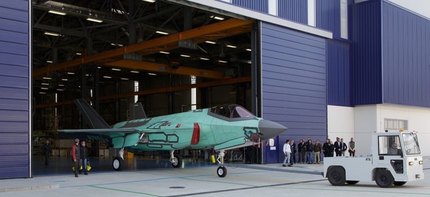 The first F-35A rolls out of the Cameri, Italy, Final Assembly & Check Out (FACO) facility on March 12, 2015.