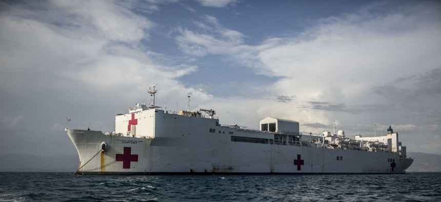 The Pentagon is sending Navy hospital ships, including the USNS Comfort shown above, to New York and the West Coast.